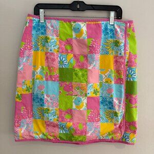 LILLY PULITZER Vintage White Label reversible Floral Patchwork Mini Skirt Sz 14